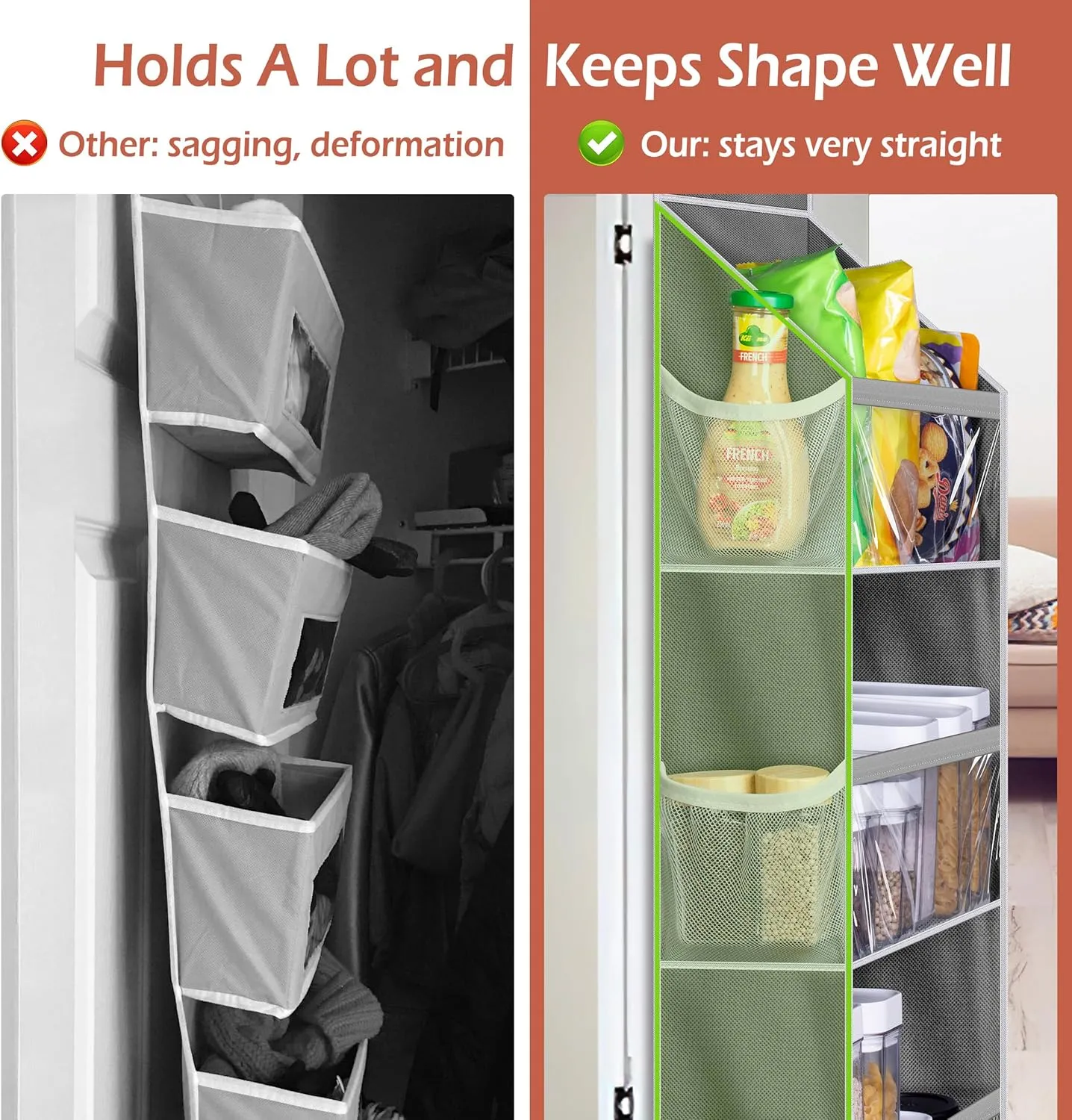 MISSLO Over the Door Organizer Hanging Storage with 6 Large Pockets 12 Side Pockets Closet Door Organizer Heavy Duty Baby Organization for Bathroom, Pantry, Bedroom, Nursery, Clothes, Toys, Diapers