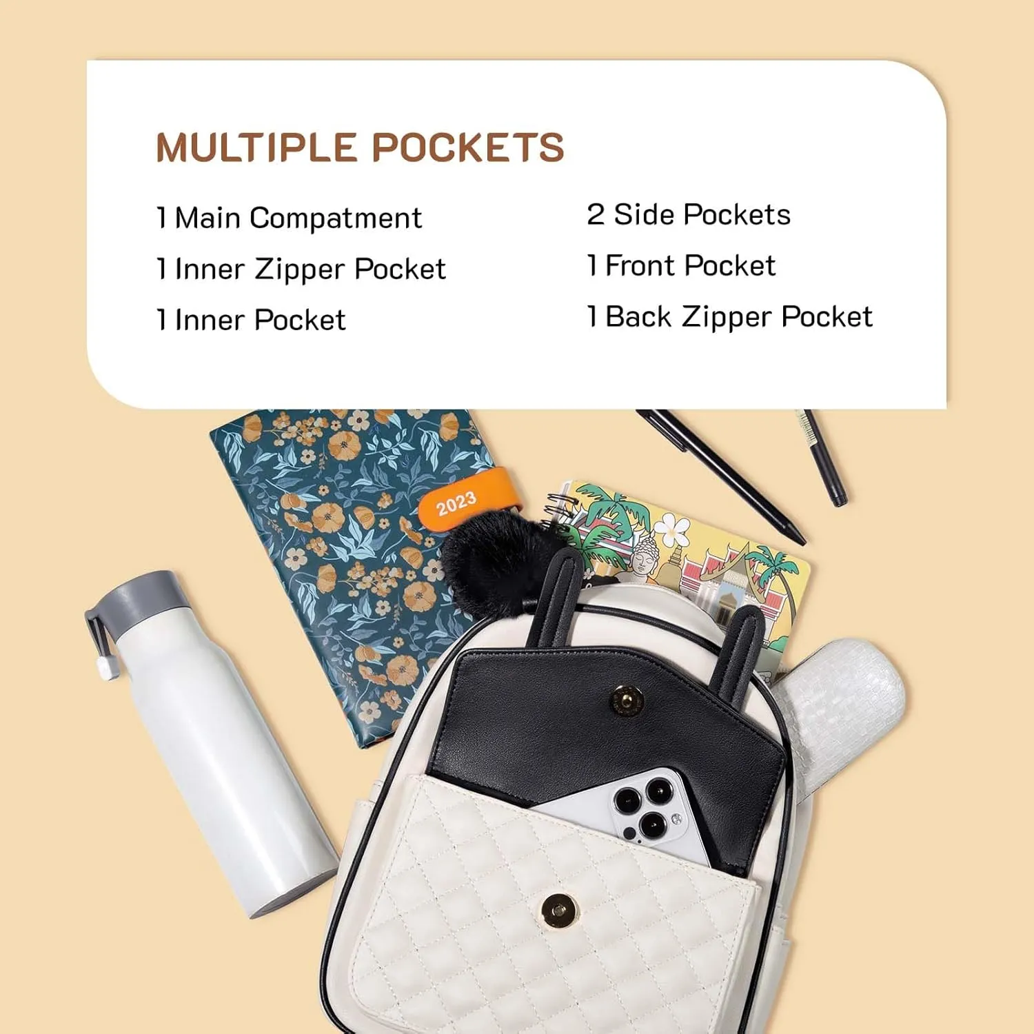 Missnine Mini Backpack for Women Cute Small Backpack Purse With Pompom PU Leather Bookbag Small Casual Daypacks For Ladies