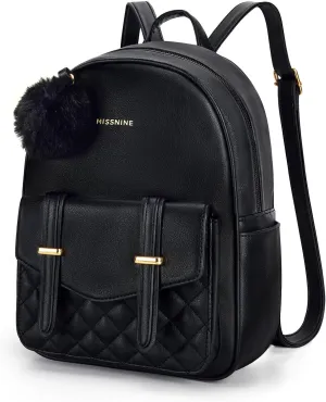 Missnine Mini Backpack for Women Cute Small Backpack Purse With Pompom PU Leather Bookbag Small Casual Daypacks For Ladies