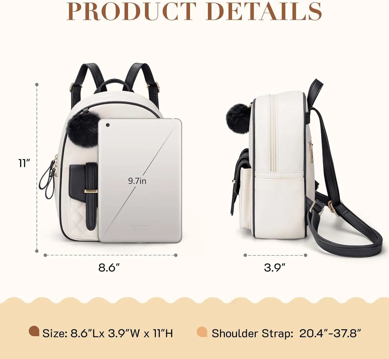 Missnine Mini Backpack for Women Cute Small Backpack Purse With Pompom PU Leather Bookbag Small Casual Daypacks For Ladies