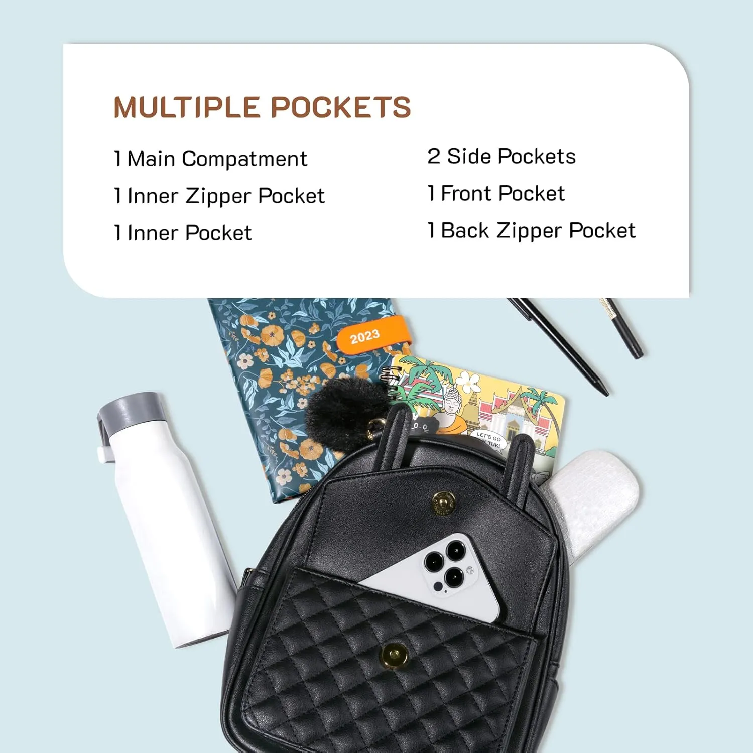 Missnine Mini Backpack for Women Cute Small Backpack Purse With Pompom PU Leather Bookbag Small Casual Daypacks For Ladies