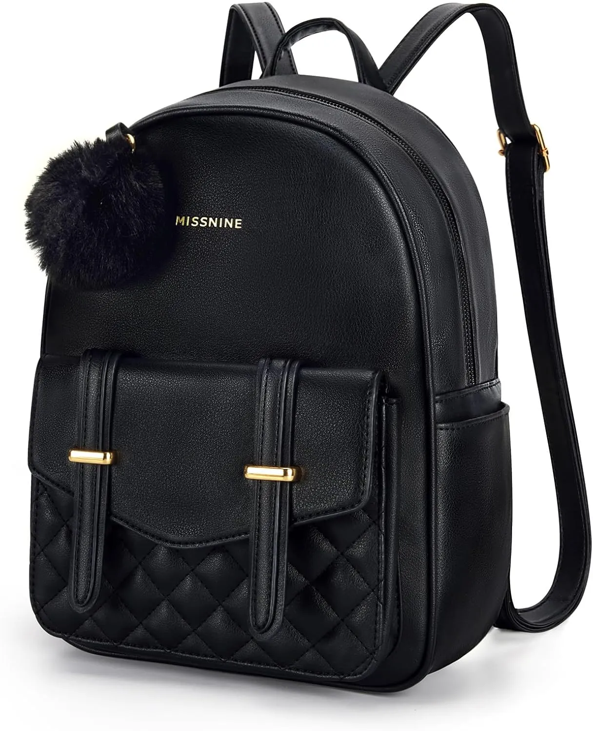 Missnine Mini Backpack for Women Cute Small Backpack Purse With Pompom PU Leather Bookbag Small Casual Daypacks For Ladies