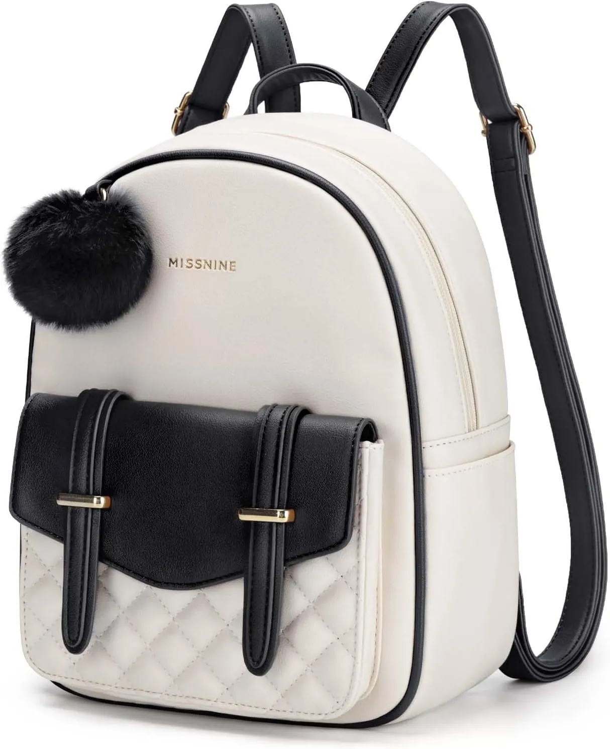 Missnine Mini Backpack for Women Cute Small Backpack Purse With Pompom PU Leather Bookbag Small Casual Daypacks For Ladies