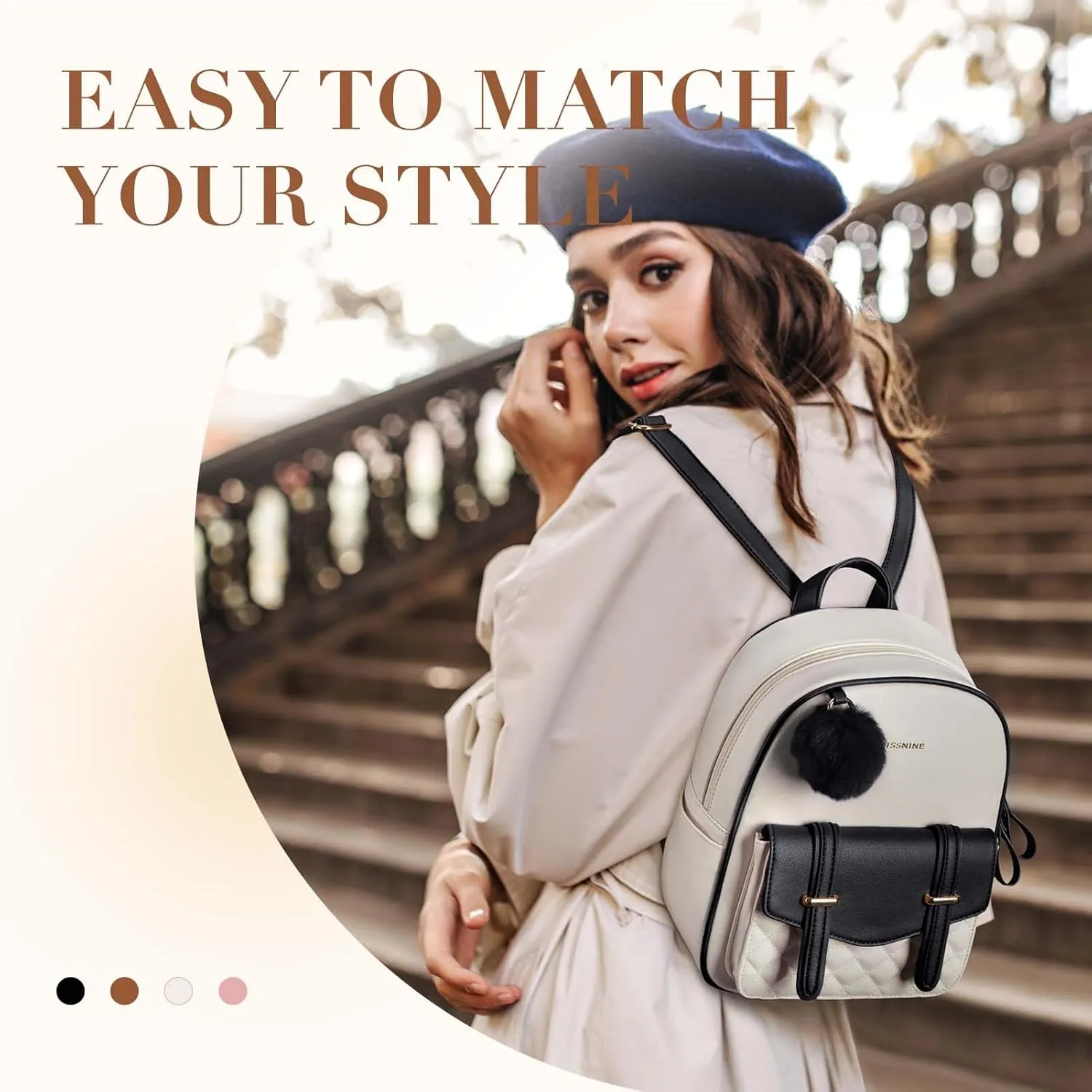 Missnine Mini Backpack for Women Cute Small Backpack Purse With Pompom PU Leather Bookbag Small Casual Daypacks For Ladies