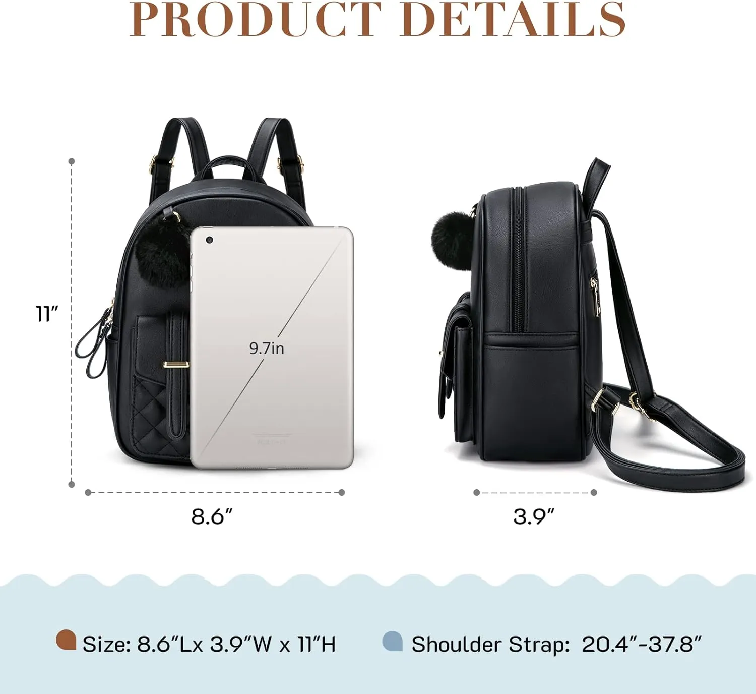 Missnine Mini Backpack for Women Cute Small Backpack Purse With Pompom PU Leather Bookbag Small Casual Daypacks For Ladies