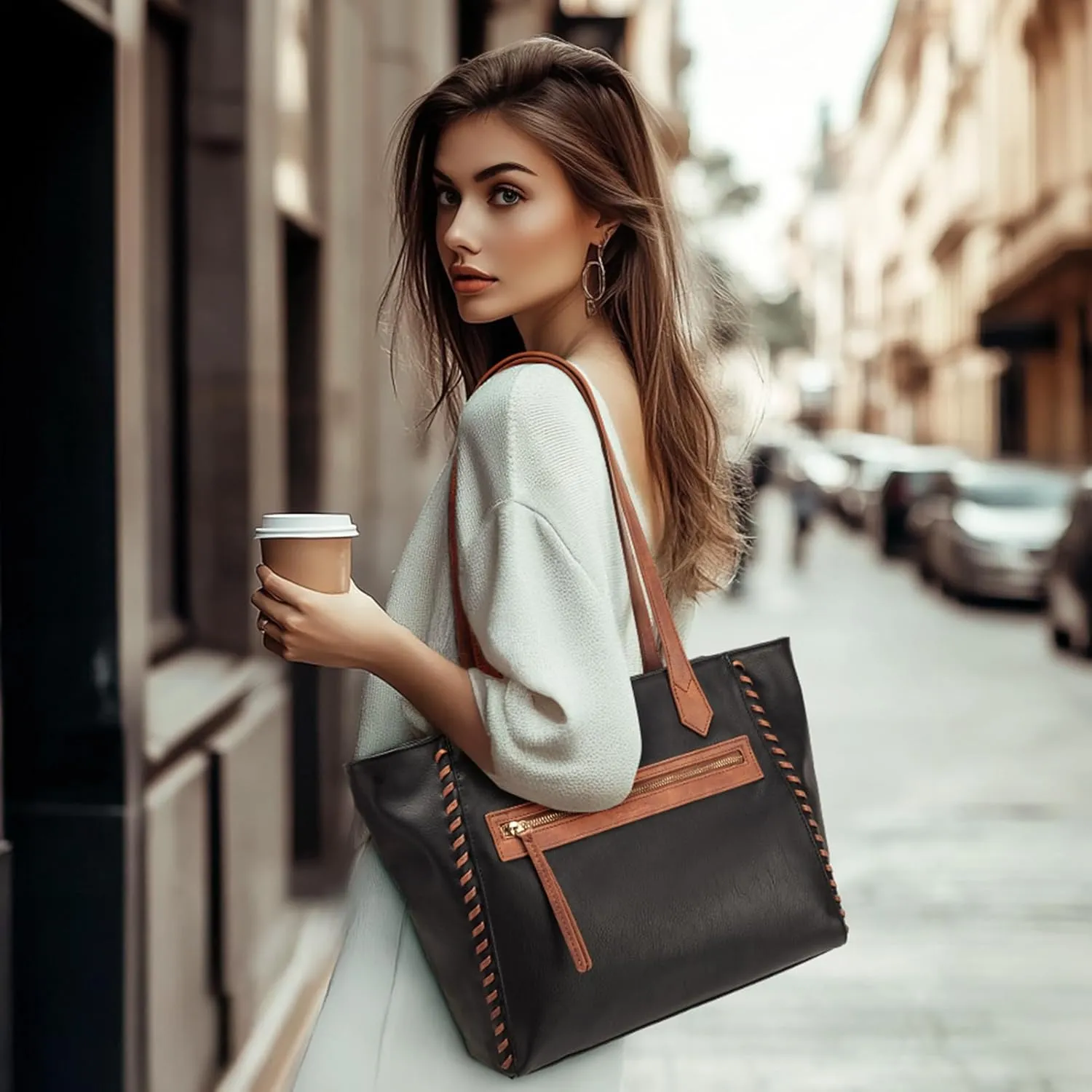 Missnine Tote Bag for Women, PU Leather Ladies Purses, Top-Handle Satchel Handbags with Braided Design for Work, Travel