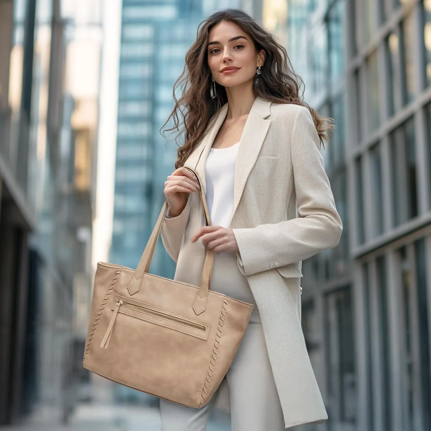 Missnine Tote Bag for Women, PU Leather Ladies Purses, Top-Handle Satchel Handbags with Braided Design for Work, Travel