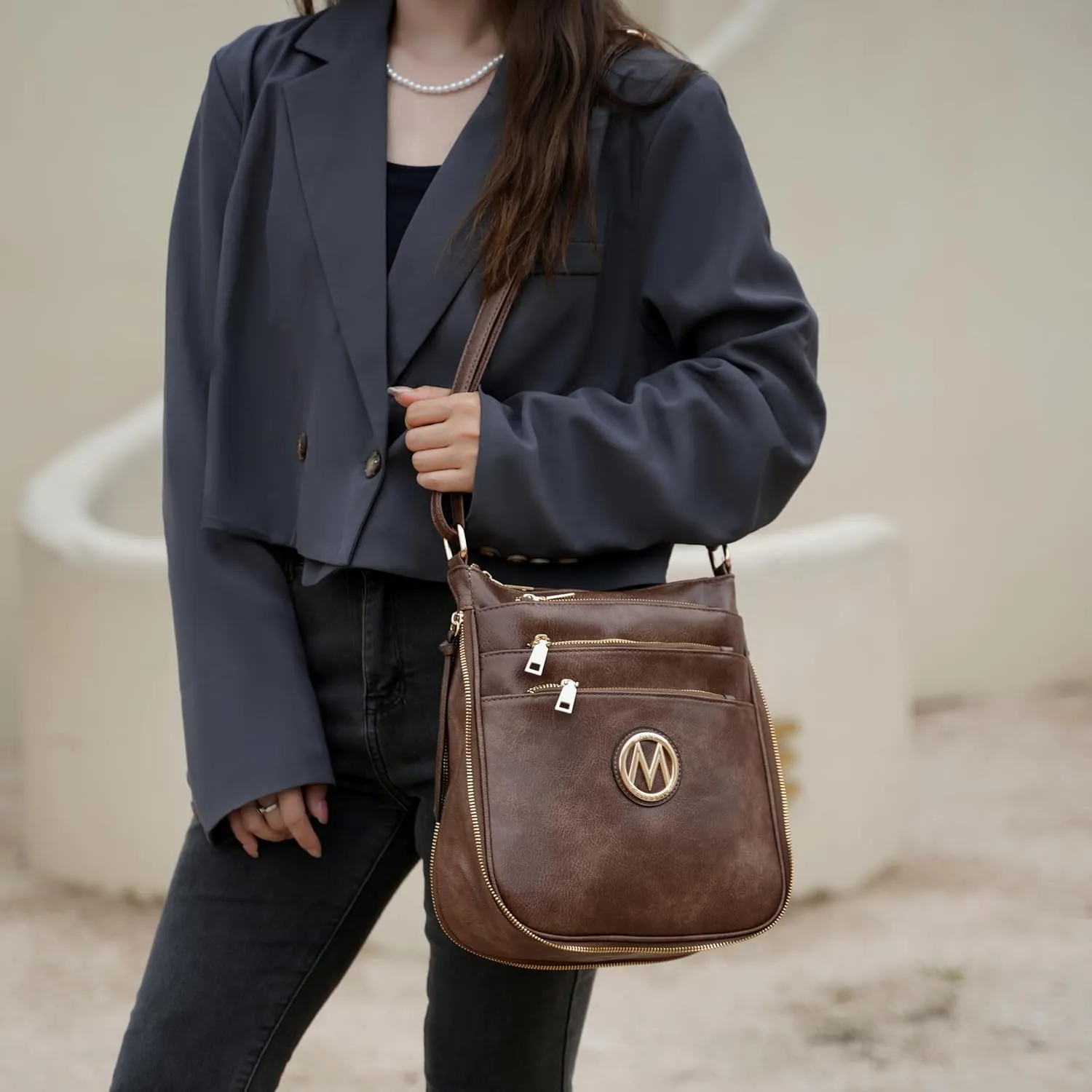 MKF Collection Crossbody Bag for Women – PU Leather Messenger Bag Purse – Designer Handbag Shoulder Strap Purse By Mia K