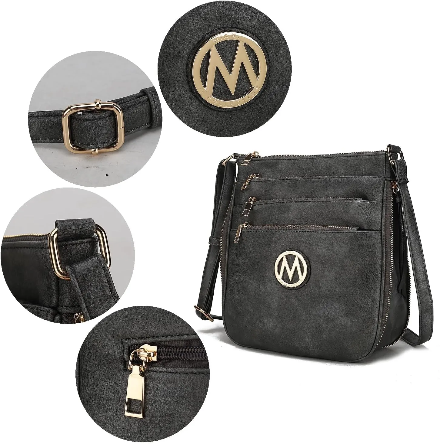 MKF Collection Crossbody Bag for Women – PU Leather Messenger Bag Purse – Designer Handbag Shoulder Strap Purse By Mia K