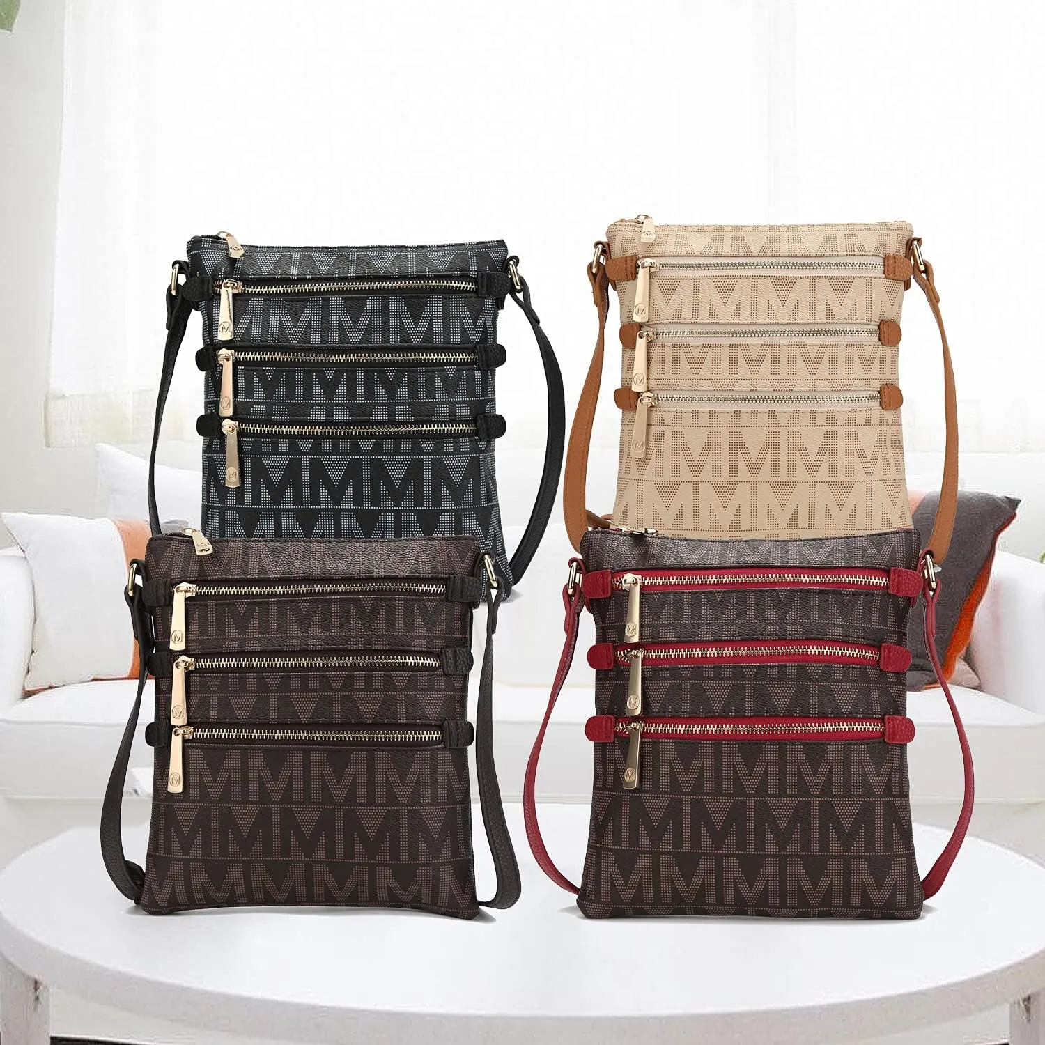 MKF Collection Crossbody Bag for Women, Vegan Leather Triple Zipper Handbag Crossover Bag Purse Shoulder Bag Strapby Mia K