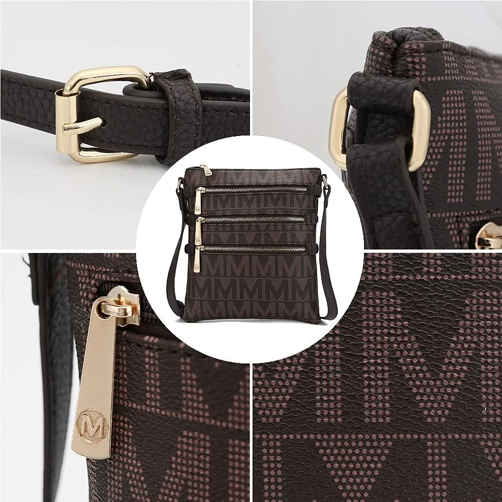 MKF Collection Crossbody Bag for Women, Vegan Leather Triple Zipper Handbag Crossover Bag Purse Shoulder Bag Strapby Mia K