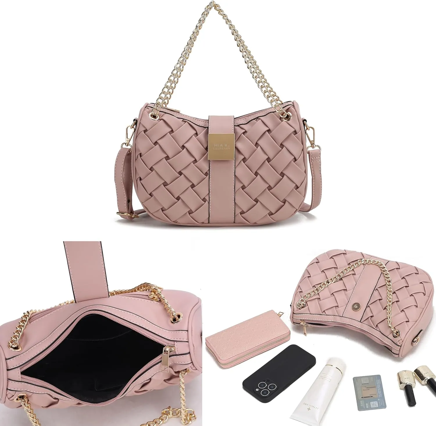MKF Collection Women Shoulder Bag, Braided Chain Vegan Leather Crossbody bag handbag Purse By Mia K
