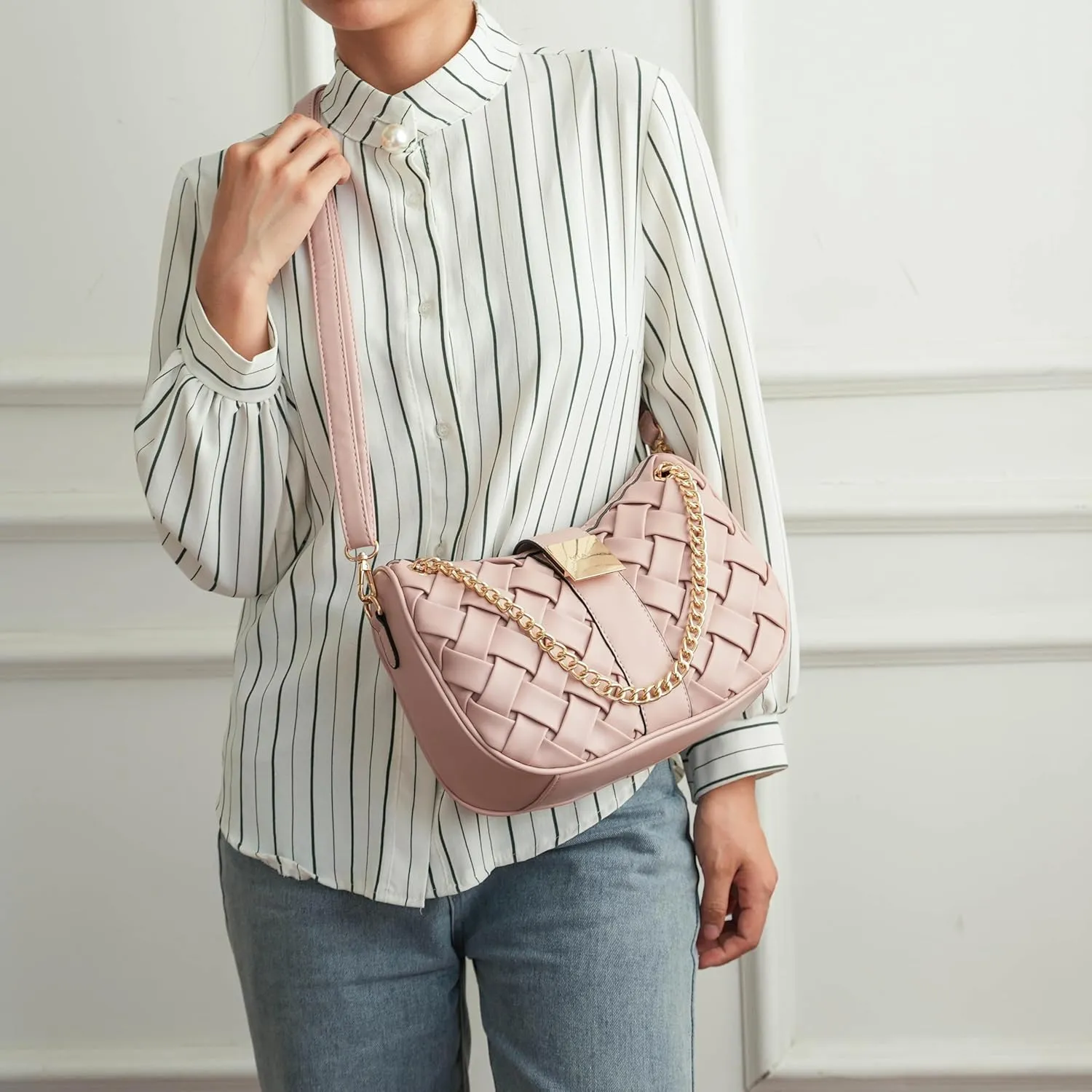 MKF Collection Women Shoulder Bag, Braided Chain Vegan Leather Crossbody bag handbag Purse By Mia K