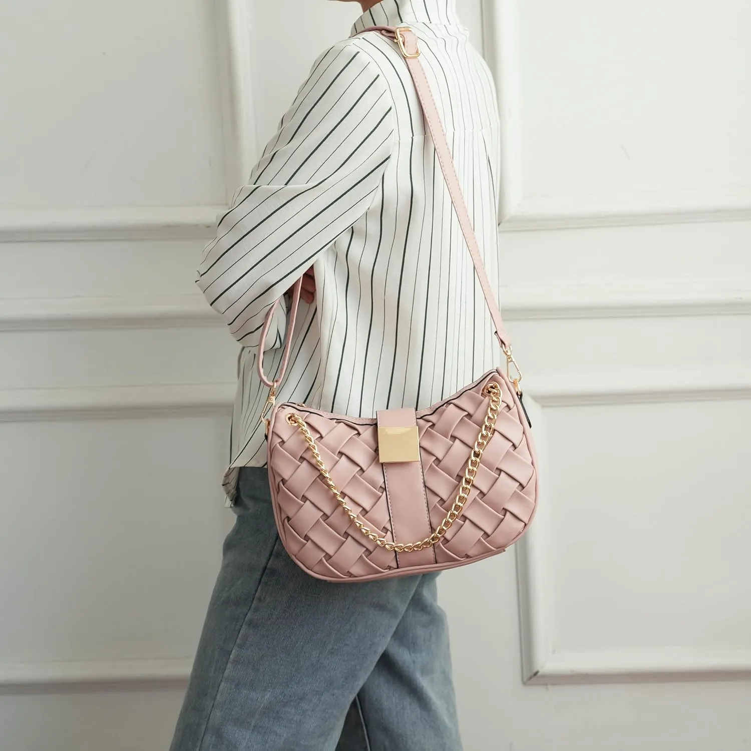 MKF Collection Women Shoulder Bag, Braided Chain Vegan Leather Crossbody bag handbag Purse By Mia K