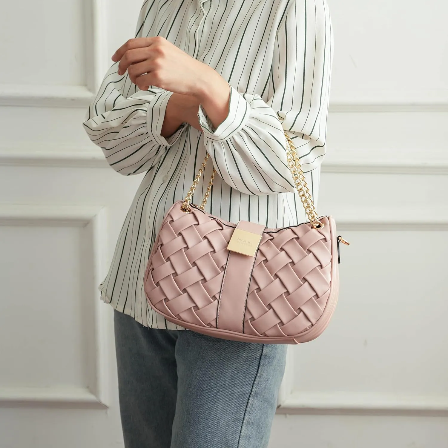 MKF Collection Women Shoulder Bag, Braided Chain Vegan Leather Crossbody bag handbag Purse By Mia K