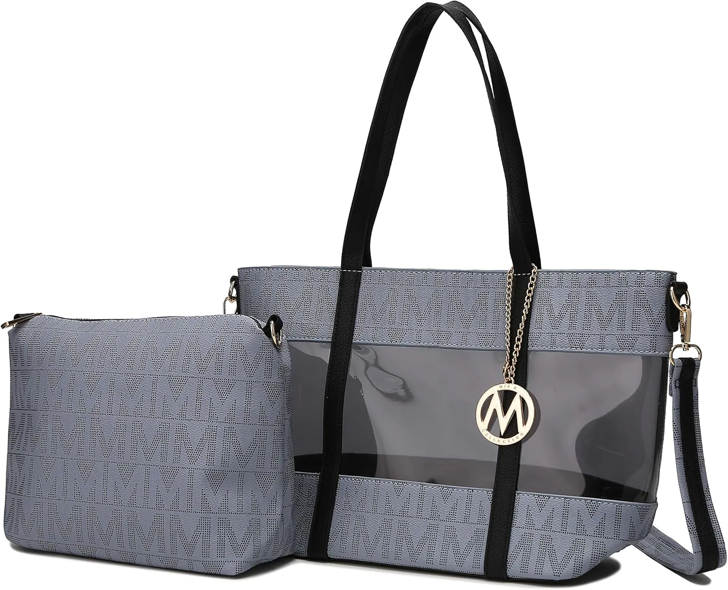 MKF Tote Shoulder Bag, Satchel Handbag for Women Set PU Leather Top Handle Purse, Gold-Tone Hardware