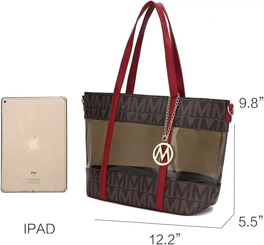 MKF Tote Shoulder Bag, Satchel Handbag for Women Set PU Leather Top Handle Purse, Gold-Tone Hardware