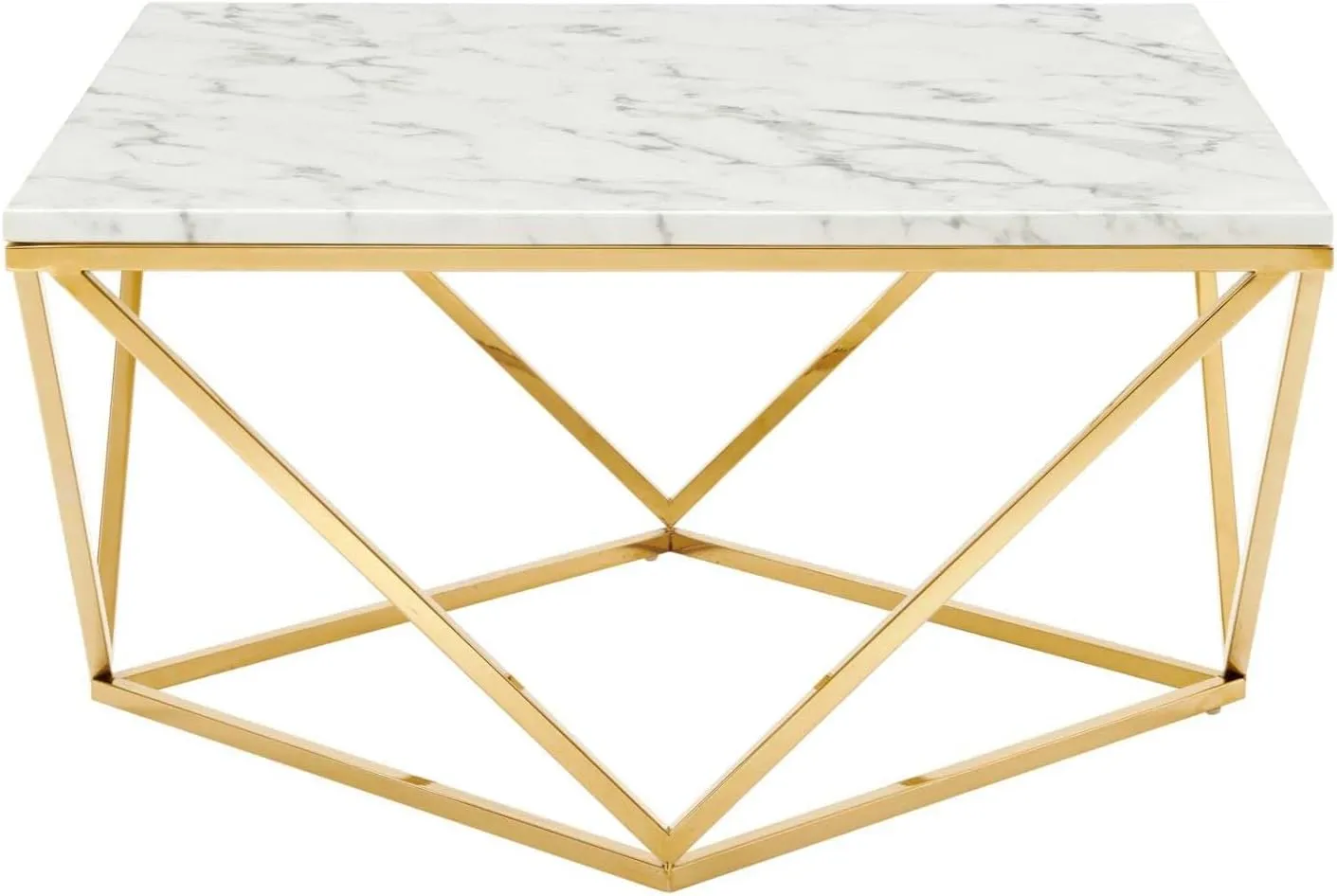 Modway EEI-4207-GLD-WHI Vertex Gold Metal Stainless Steel Coffee Table, Gold White