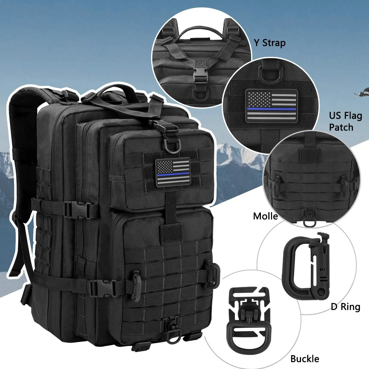 MOLLE Assault Pack, Tactical Backpack Military Army Camping Rucksack, 3-Day Pack