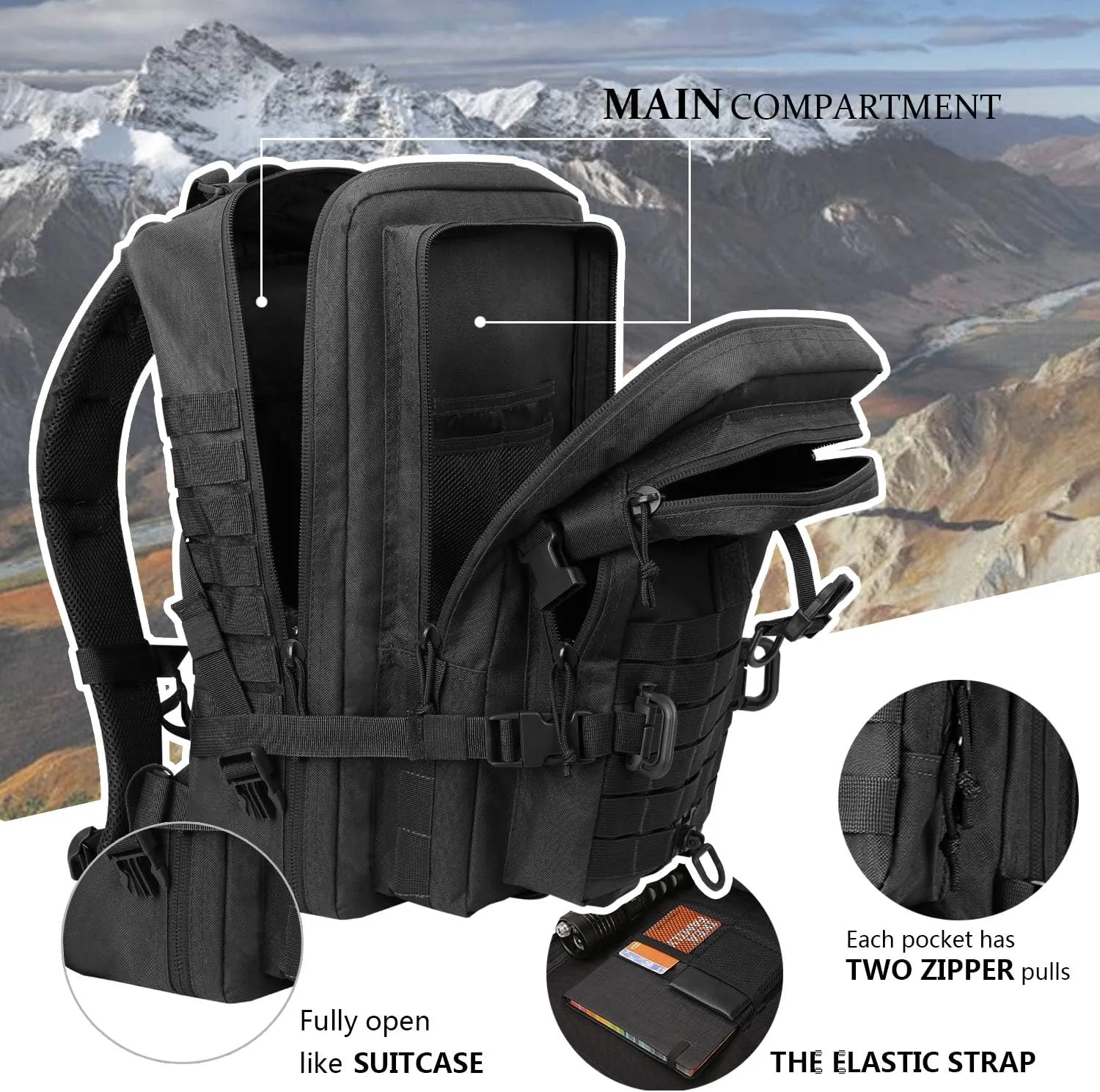MOLLE Assault Pack, Tactical Backpack Military Army Camping Rucksack, 3-Day Pack