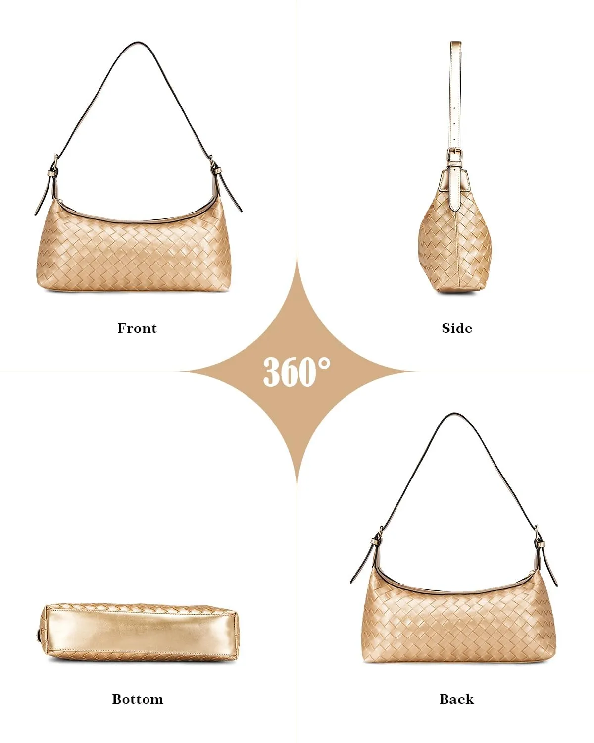 molshine Women's Hobo Shoulder Bags, PU Leather Woven Tote Handbag, Underarm Braided Evening Clutch Purse