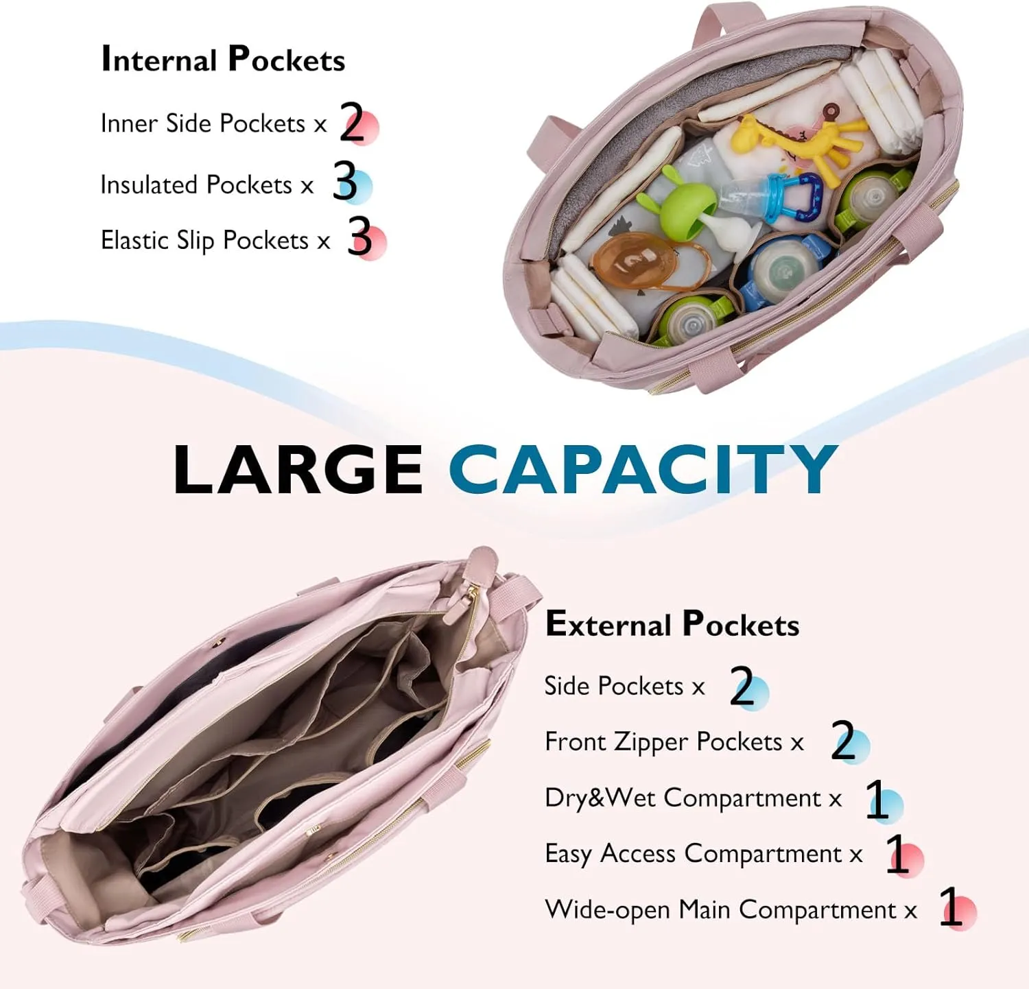 mommore Diaper Bag Tote Small Baby Bag with Insulated Pockets, Lightweight Mommy Tote with Stroller Straps, Nurse Gym Travel