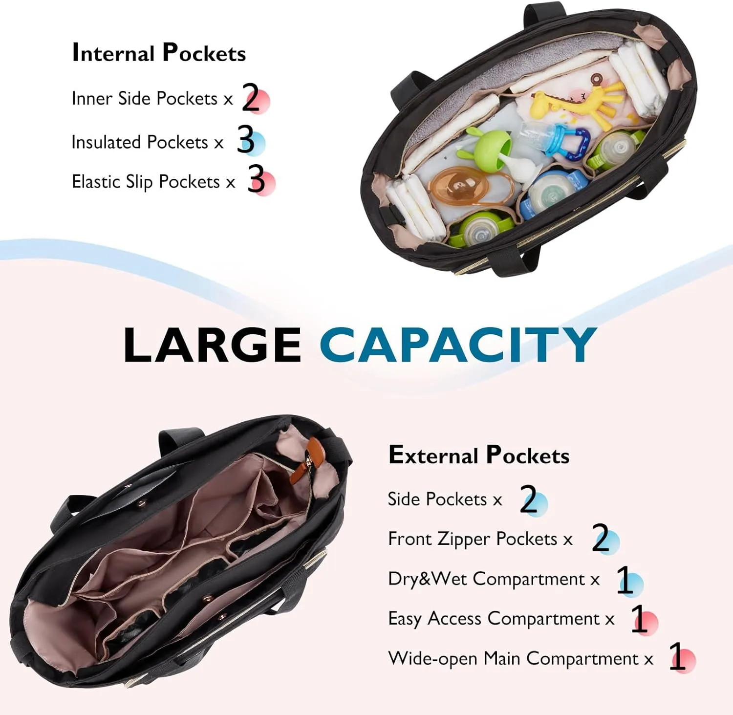 mommore Diaper Bag Tote Small Baby Bag with Insulated Pockets, Lightweight Mommy Tote with Stroller Straps, Nurse Gym Travel