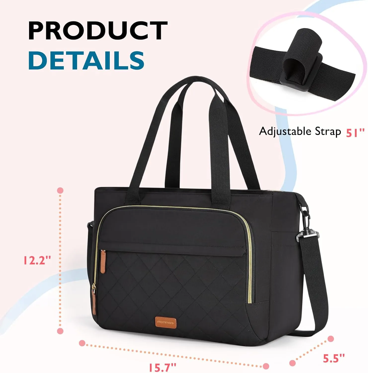 mommore Diaper Bag Tote Small Baby Bag with Insulated Pockets, Lightweight Mommy Tote with Stroller Straps, Nurse Gym Travel