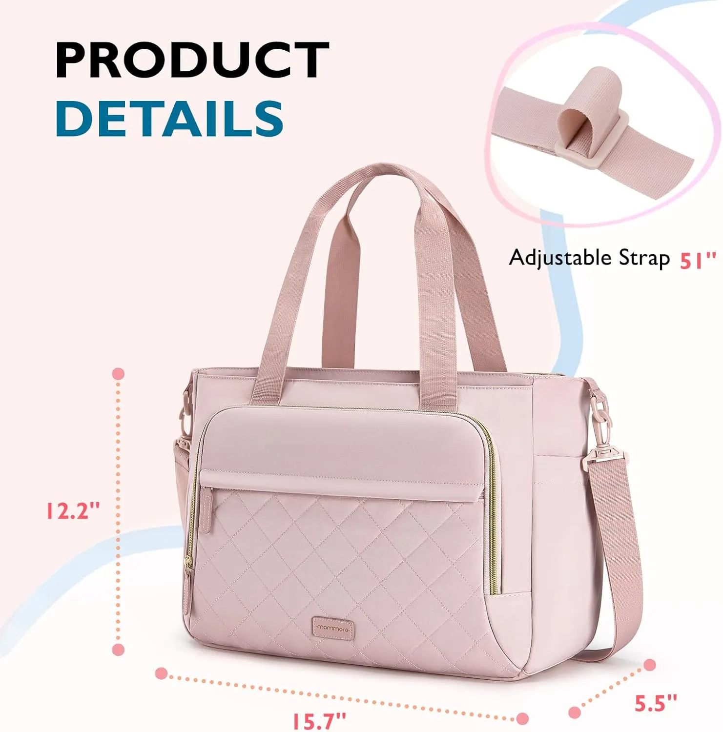 mommore Diaper Bag Tote Small Baby Bag with Insulated Pockets, Lightweight Mommy Tote with Stroller Straps, Nurse Gym Travel