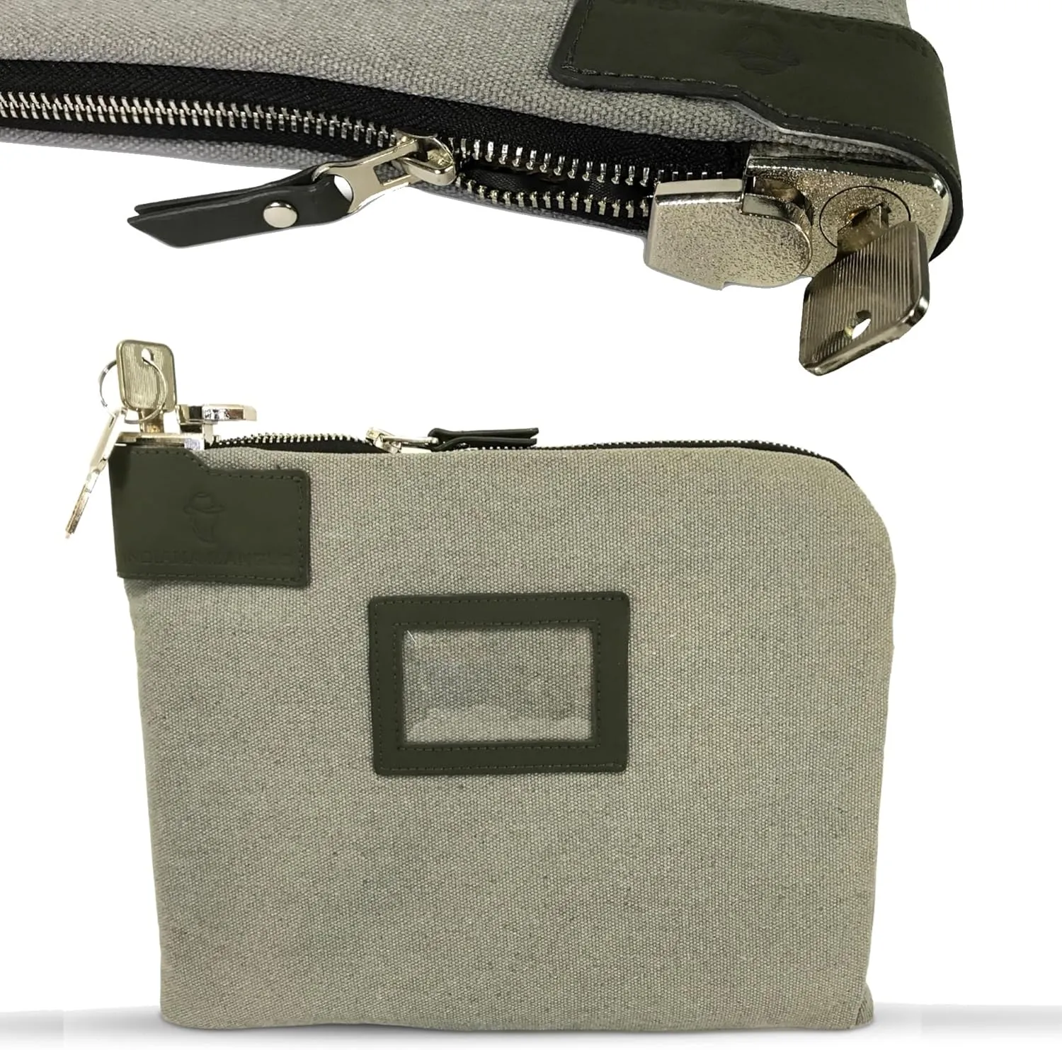 Money Bag with Lock and 2 Keys, Bank Cash Bags with Zipper, 11 x 8.6 inches, Document Bag, HIPAA, Water-resistant Waxed Canvas and Leatherette. (Gray)