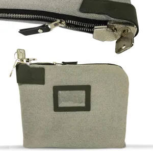 Money Bag with Lock and 2 Keys, Bank Cash Bags with Zipper, 11 x 8.6 inches, Document Bag, HIPAA, Water-resistant Waxed Canvas and Leatherette. (Gray)