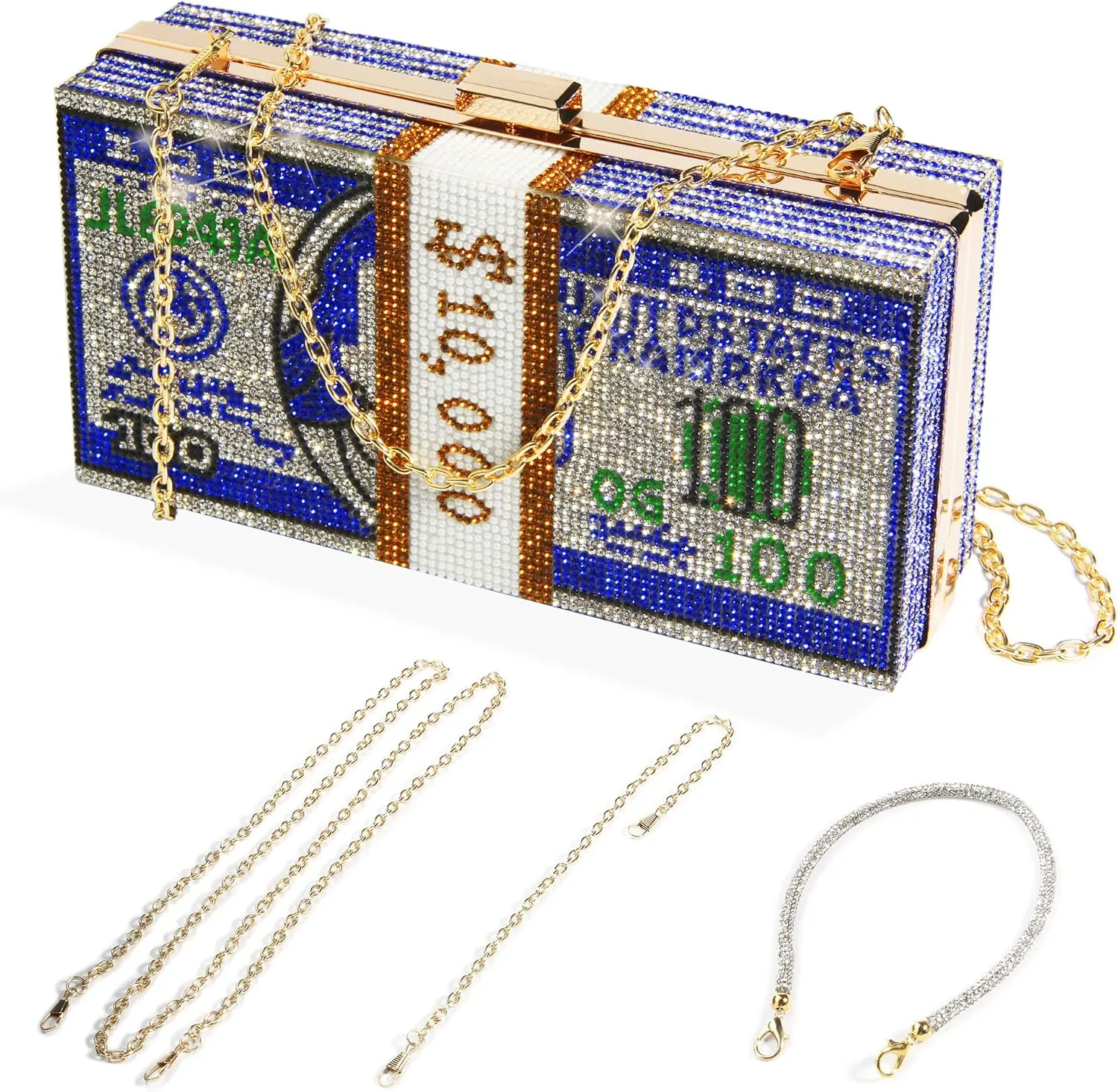 Money Clutch Purses for Women, Stack of Cash Dollars Crystal Clutch Purses, Women Diamond Evening Bags Party Cocktail Rhinestone Handbags, Wedding Dinner Bag, Blue