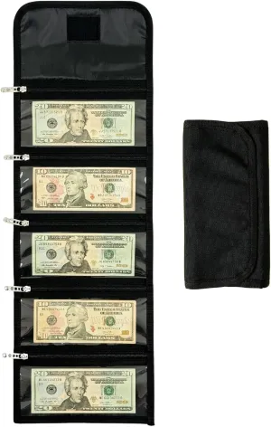 Money Wallet Organizer for Cash with 5 Zippered Pockets - Handy Currency Organizer & Cash Envelope Wallet - Ideal Money Holder for Bills, Coins, Foreign Currencies and Travel - Black