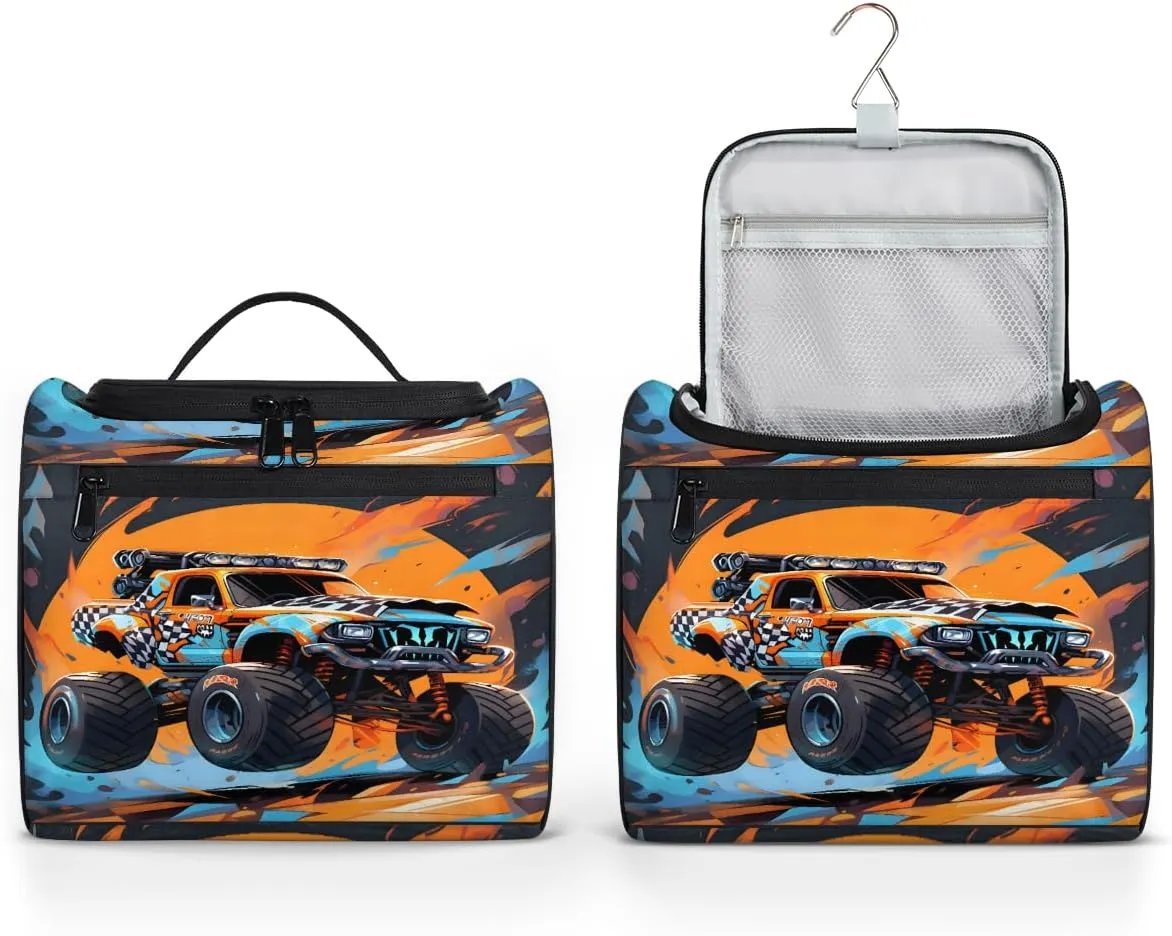 Monster Truck Travel Toiletry Bag for Men and Women, Large Hanging Makeup Bag Organizer Toiletries Bag for Travel, Cosmetic Bag with Handle