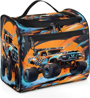Monster Truck Travel Toiletry Bag for Men and Women, Large Hanging Makeup Bag Organizer Toiletries Bag for Travel, Cosmetic Bag with Handle