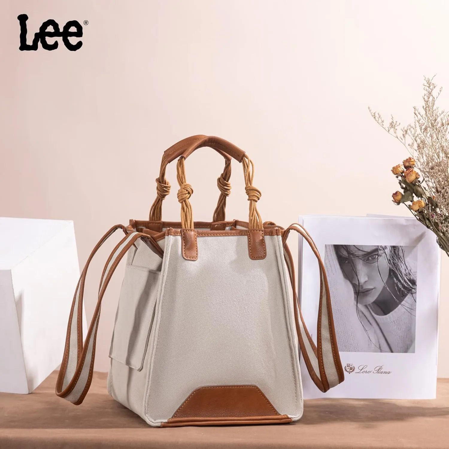 Montana West x Lee Canvas Tote Bag for Women Square Shoulder Handbag with Multiple Pockets for Work