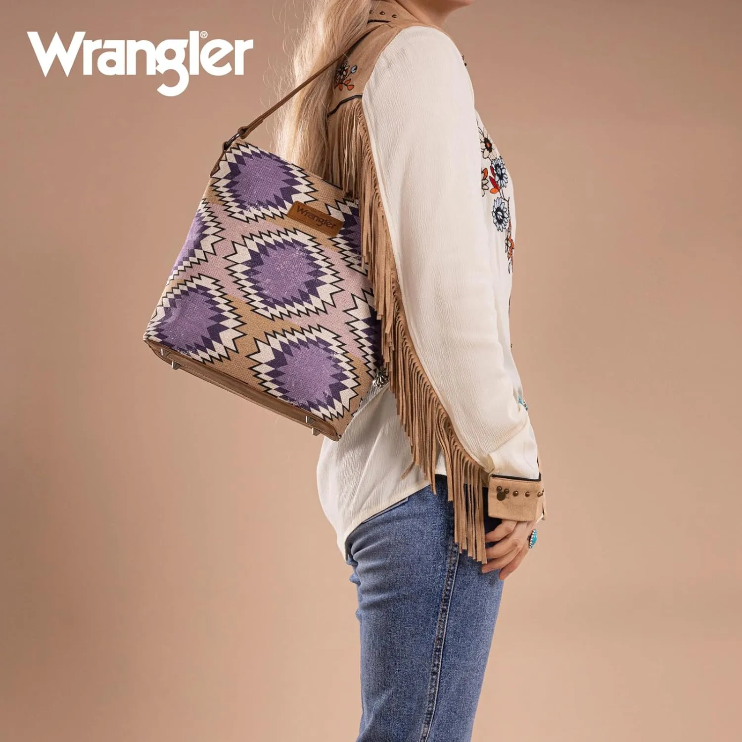 Montana West x Wrangler Hobo Bag for Women Aztec Boho Shoulder Purse with Wide Strap