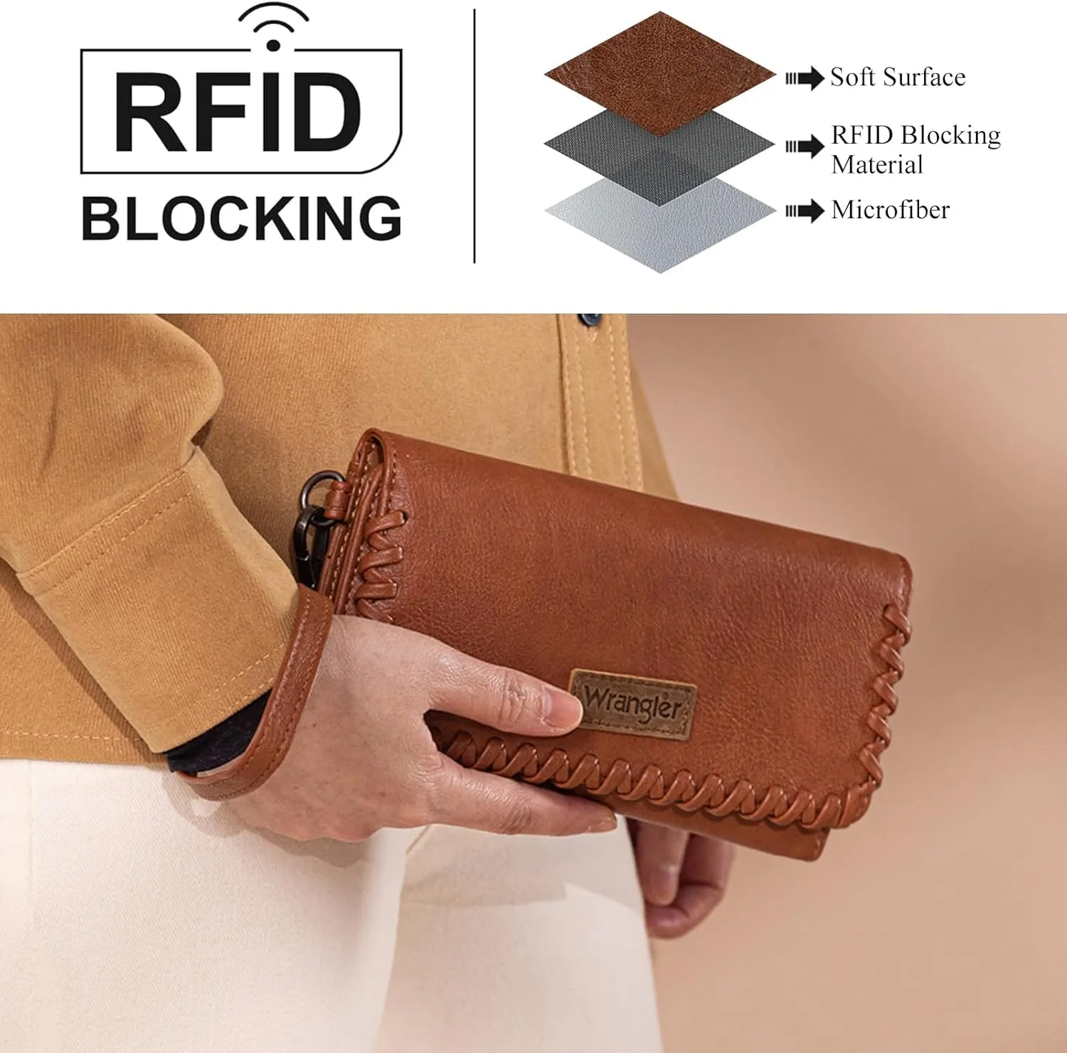 Montana West x Wrangler Wallet Women Trifold RFID Wristlet Wallet for Women Clutch Purse with Card Holder
