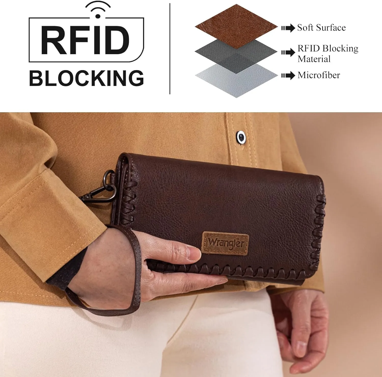Montana West x Wrangler Wallet Women Trifold RFID Wristlet Wallet for Women Clutch Purse with Card Holder