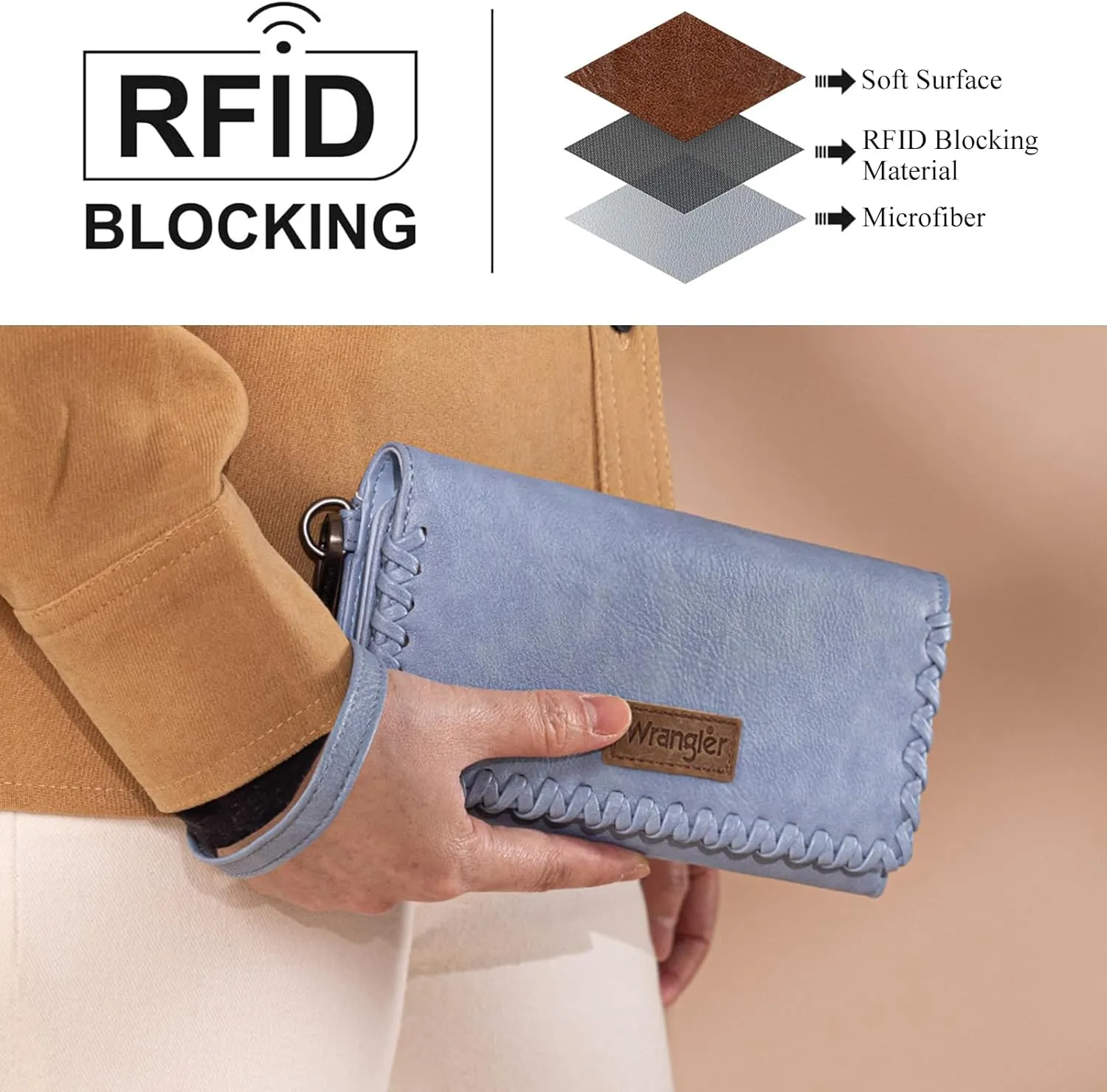 Montana West x Wrangler Wallet Women Trifold RFID Wristlet Wallet for Women Clutch Purse with Card Holder