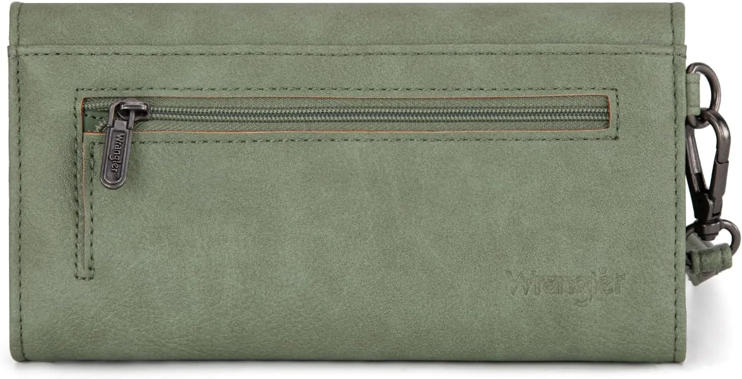 Montana West x Wrangler Wallet Women Trifold RFID Wristlet Wallet for Women Clutch Purse with Card Holder