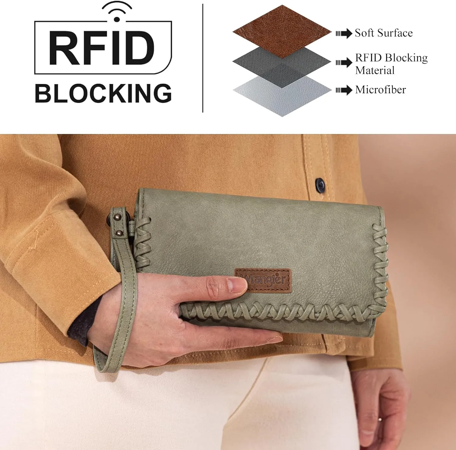 Montana West x Wrangler Wallet Women Trifold RFID Wristlet Wallet for Women Clutch Purse with Card Holder