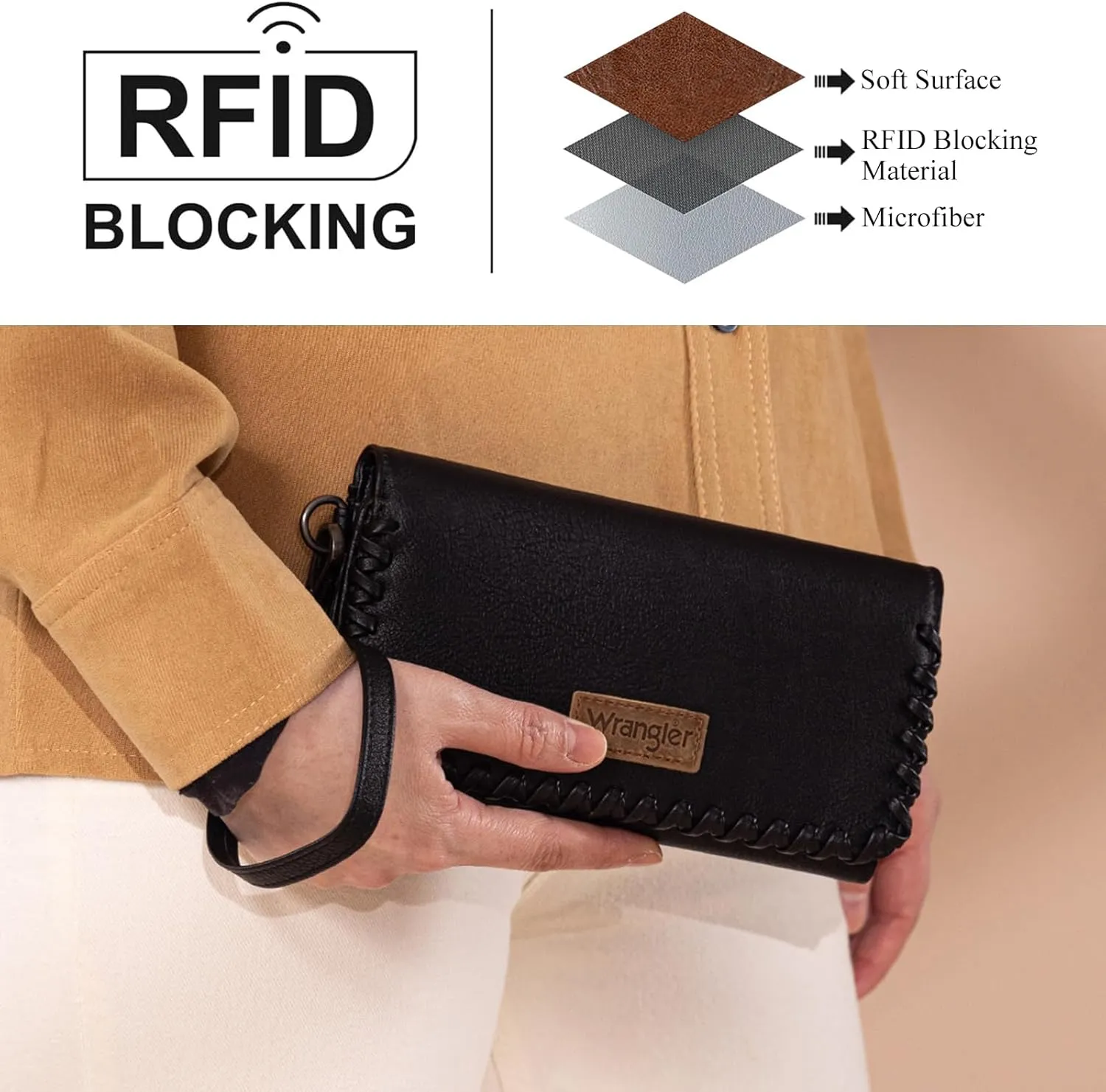 Montana West x Wrangler Wallet Women Trifold RFID Wristlet Wallet for Women Clutch Purse with Card Holder
