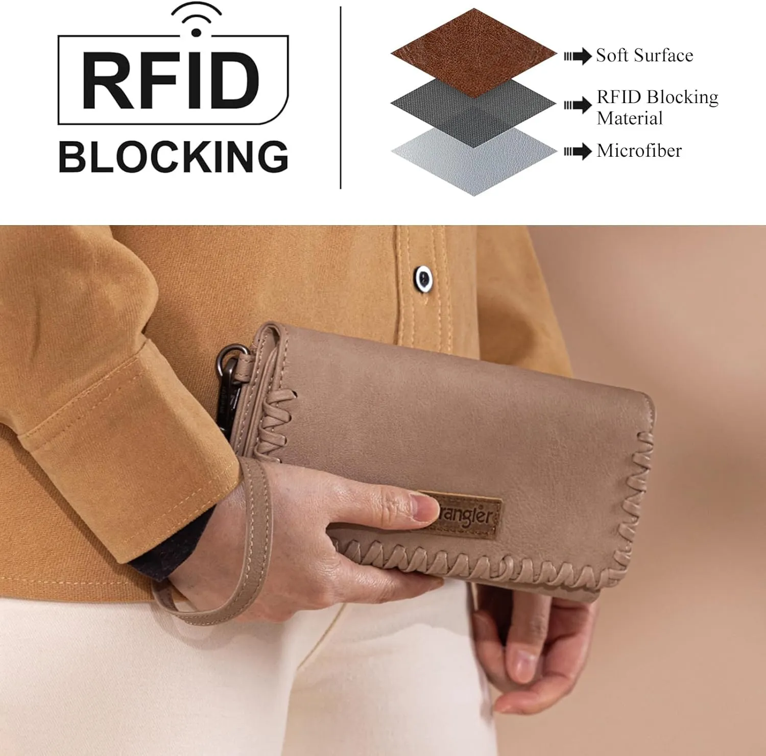 Montana West x Wrangler Wallet Women Trifold RFID Wristlet Wallet for Women Clutch Purse with Card Holder