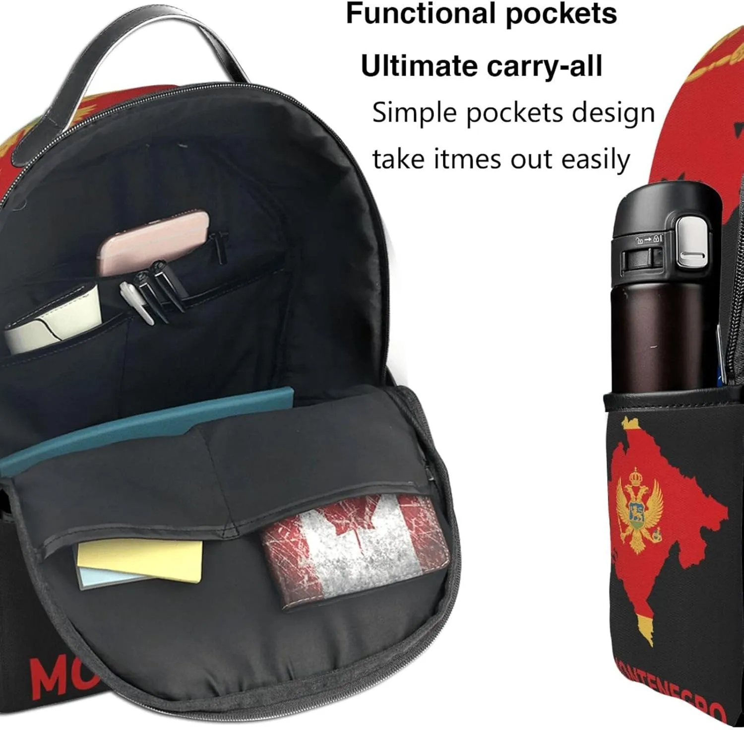 Montenegro Map Flag Casual Backpacks Laptop Backpack Carry-on Daypack Sports Travel Rucksack Lightweight Working Bag for Outdoor Hiking Cycling Walking