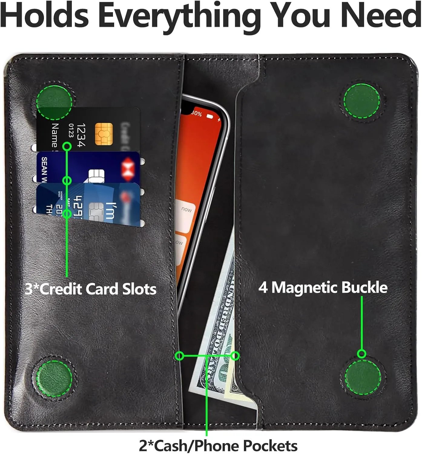 Moon Wild Floral Bifold Wallet for Men Women,PU Leather Dual Magnetic Clasp Closure Long Wallet Clutch Bag with RFID Blocking Money Phone Pockets& Card Slots