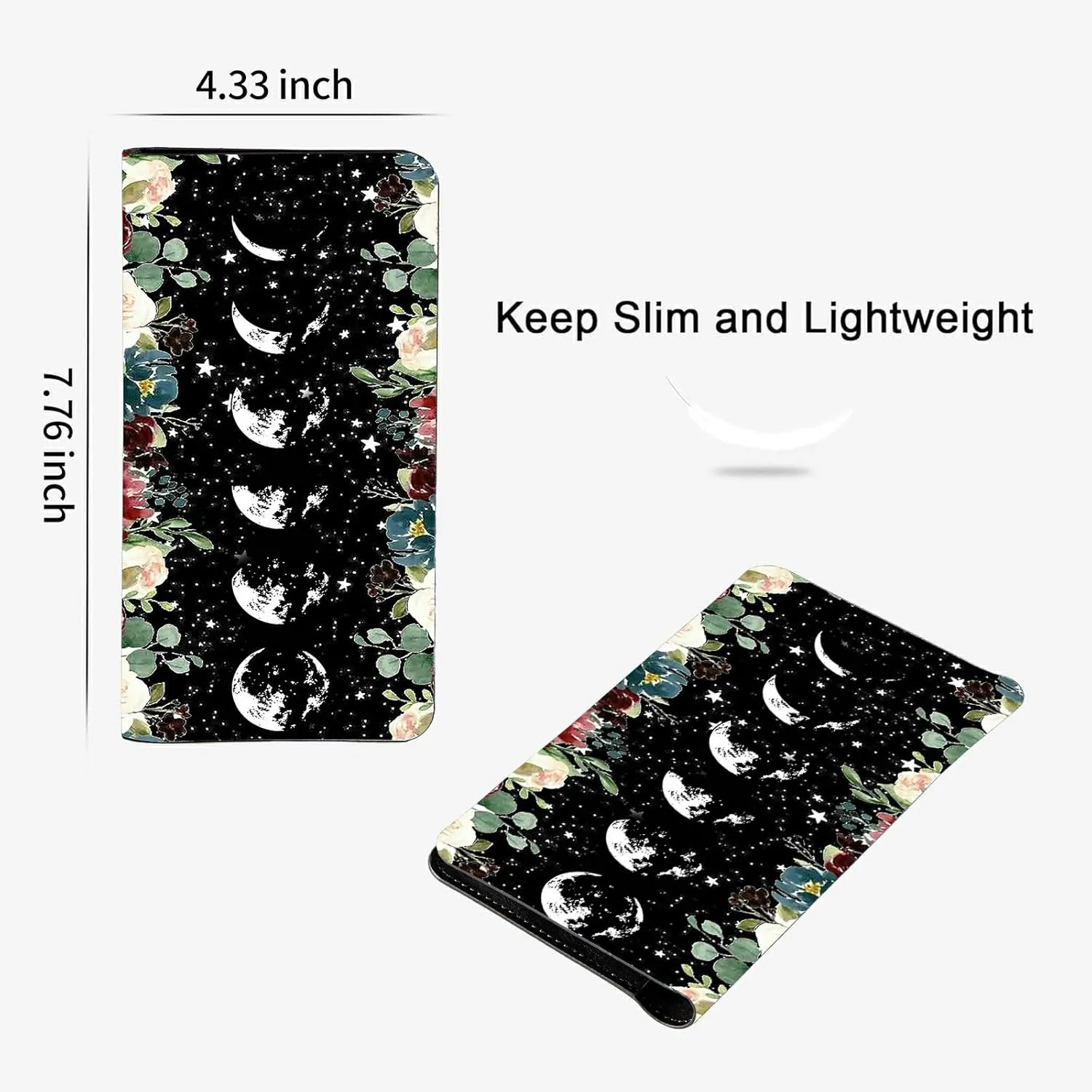 Moon Wild Floral Bifold Wallet for Men Women,PU Leather Dual Magnetic Clasp Closure Long Wallet Clutch Bag with RFID Blocking Money Phone Pockets& Card Slots