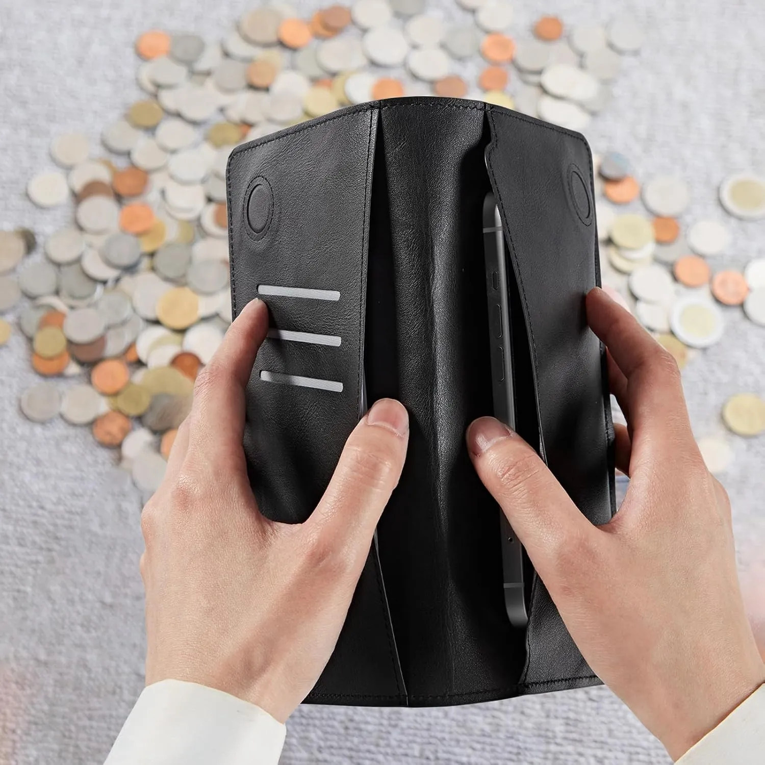 Moon Wild Floral Bifold Wallet for Men Women,PU Leather Dual Magnetic Clasp Closure Long Wallet Clutch Bag with RFID Blocking Money Phone Pockets& Card Slots