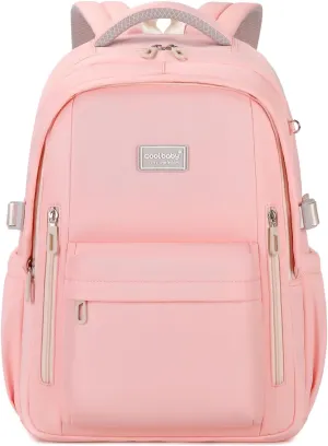MOONBABY Backpack for School, Classic College Backpack Multiple-pocket Bookbag for Teen Boys Girls Travel Backpacks with Luggage Strap for Women Men, Pink