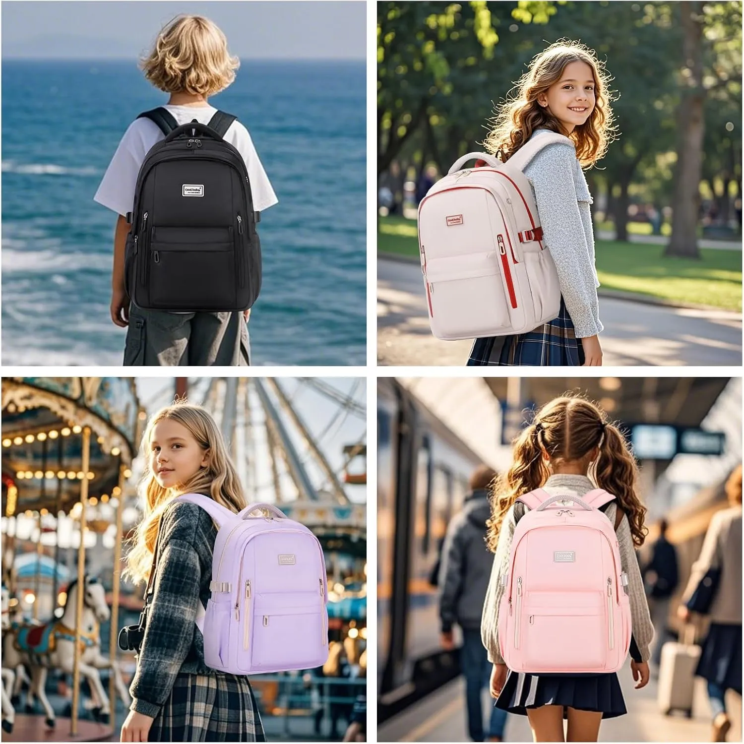 MOONBABY Backpack for School, Classic College Backpack Multiple-pocket Bookbag for Teen Boys Girls Travel Backpacks with Luggage Strap for Women Men, Pink